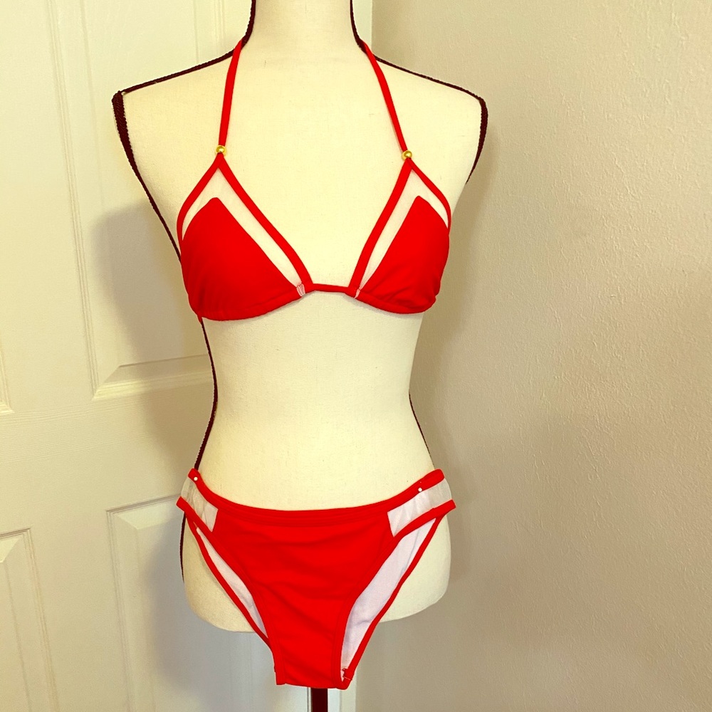Red with Sheer accents bathing suit - NWT